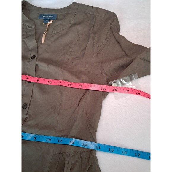 ModCloth Trusty Travel Tie Waist Button Up Top Shirt Olive Green Size XXS - Picture 8 of 12